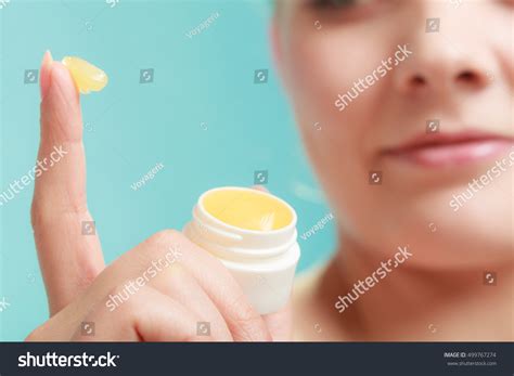 Female Putting Applying Lip Balm Moisturizing Stock Photo 499767274 ...