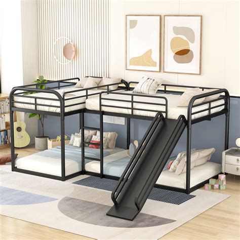 Euroco Twin over Twin and Full over Full Size Bunk Bed, L-Shaped ...