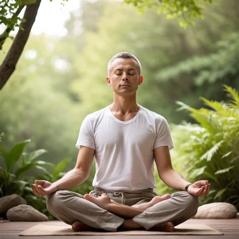 A calm person meditating outdoors in soft natural li...