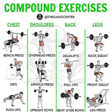 KEY COMPOUND EXERCISES ... | Exercícios de treino, Rotinas de treino ...