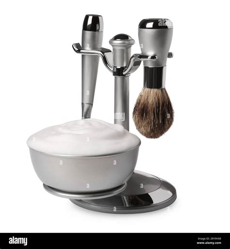 Set of men's shaving tools on white background Stock Photo - Alamy