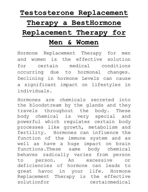 Testosterone replacement therapy a best hormone replacement therapy f…