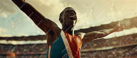 Premium Photo | Jubilant athlete celebrating victory at the stadium ...