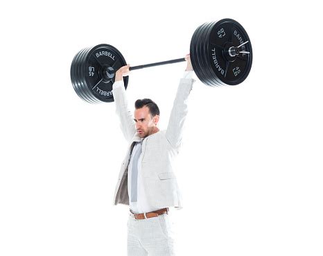 Handsome Businessman Is Lifting Very Heavy Weights Side View Stock ...