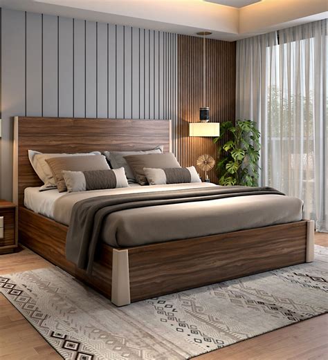 Buy Cecilia King Size Beds With Box Storage in Brown & Beige Colour at ...