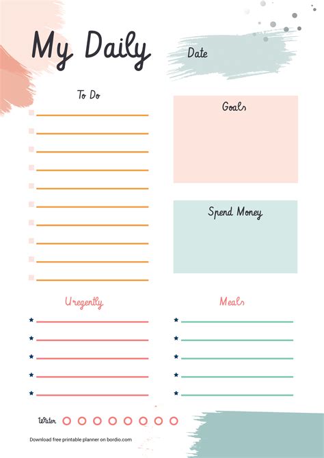 Printable Daily Planner Template - Bordio