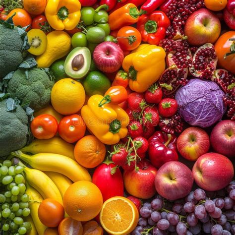 Colorful Fruits and Vegetables are Neatly Arranged on Shelves in the ...