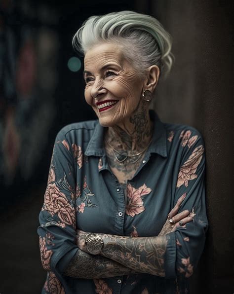 Ageless Style, Ageless Beauty, Old Women With Tattoos, Older Couple Poses, Tattoed Women, Artist ...
