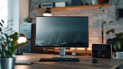 Minimalist desk setup with a sleek adjustable monitor stand holding a ...