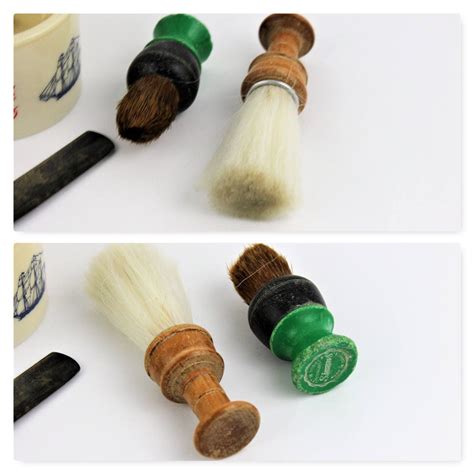 Vintage Set of Shaving Tools, Straight Razors, Shaving Mug and Brushes