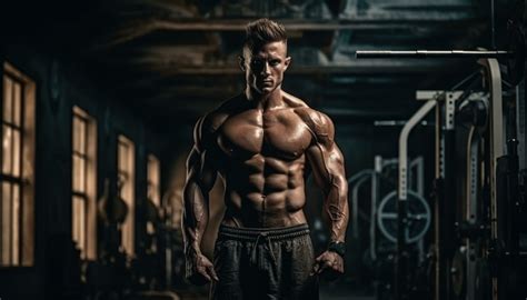 Muscular bodybuilder male athlete demonstrates her body in the gym ...