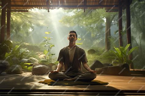 Premium Photo | A man practicing mindfulness and meditation in a ...