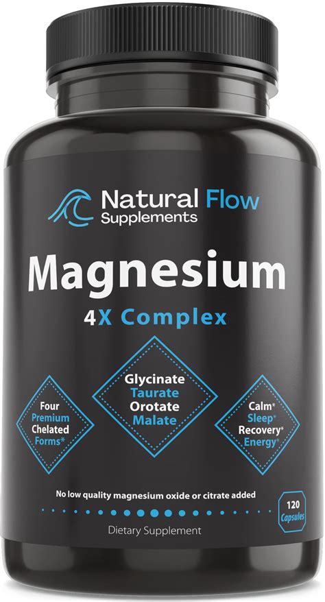 Buy Natural Flow 4X Magnesium Complex, Magnesium Taurate, Glycinate, Malate, Orotate, Chelated ...