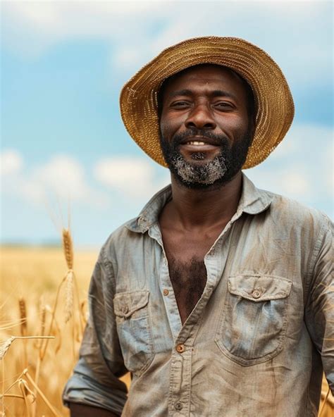Premium Photo | A black farmer stands in a golden wheat field