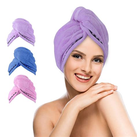 Hair Towel Wrap,UMUM 3 Pack Magic Instant Dry Hair Towel,Microfiber Hair Towel with Button,Quick ...