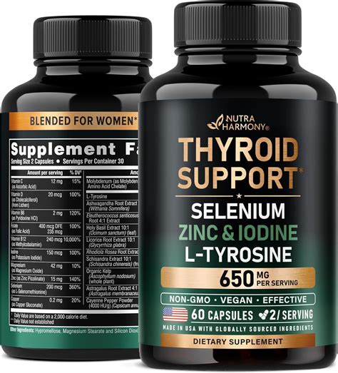 Thyroid Support with Selenium, Zinc &amp; Iodine, L-Tyrosine, Magnesium, A ...