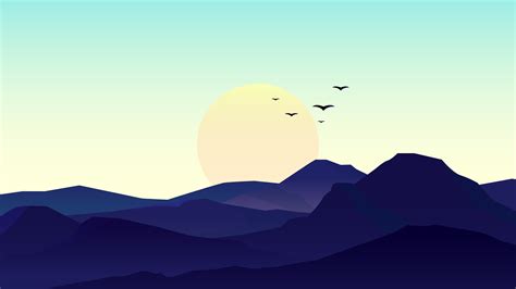4K Minimalist Pc Wallpaper: Beautiful Sunset with Birds Flying