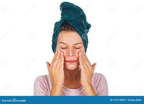 Female Applying Face Moisturizer Stock Image - Image of facial ...