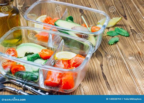 Healthy Meal Prep Containers on Wooden Backgound Stock Photo - Image of ...