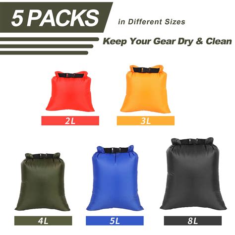 Dry Bags Waterproof Set, 5 Packs Ultralight Waterproof Bags Small Stuff Sack Water Proof Bag Dry ...