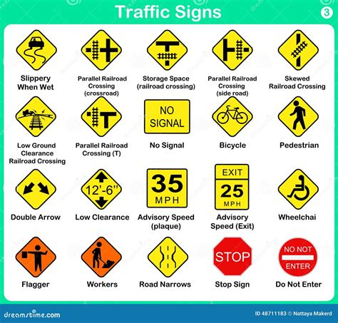 Traffic Sign Collection, Warning Road Signs Stock Vector - Image: 48711183