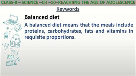 Definition of Balanced diet for class 8 science. - YouTube