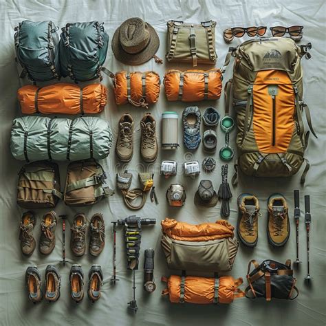 Ergonomic Hiking Gear Setup Displayed in a Health-conscious Arrangement Stock Illustration ...