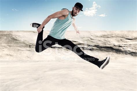 Street Dancing Man Urban Fashion With Beard. Wearing Black Cap. Stock ...