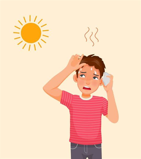 handsome young man suffering from heat wave stoke in very hot weather ...