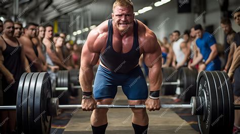 Premium AI Image | Powerlifter attempting a heavy deadlift at a competition