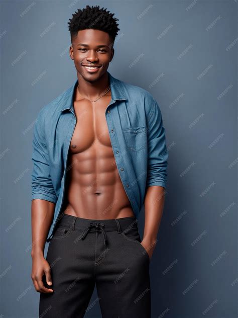 Premium Photo | Black Male Model Posing for a Photo on a Blue Studio ...