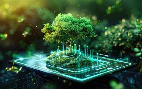 Sustainable Tech Ecosystem technology with ecology depicting a vibrant ...