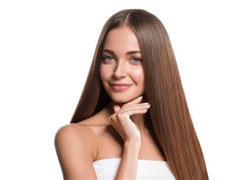Premium Photo | Beautiful long smooth hair woman happy clean skin face ...