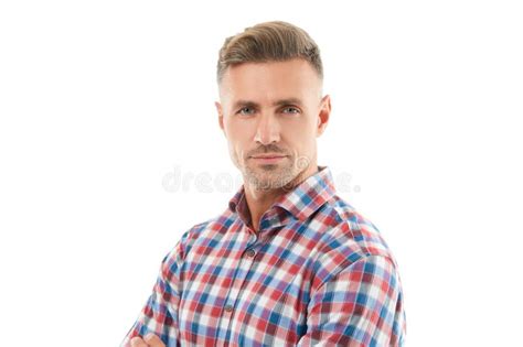 Mature Man Face Portrait Isolated on White in Casual Style Checkered ...