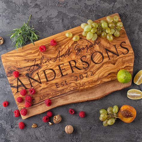 Personalized Live Edge Serving Board | Engraved Rustic Wood Cutting Board