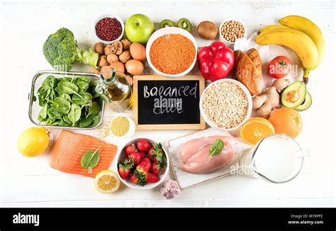 Balanced diet. Healthy food concept. Ingredients for cooking.Top view ...