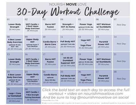 FREE 30-Day Workout Calendar (Videos) | Nourish Move Love