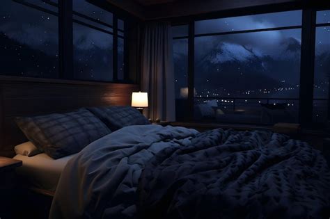 Premium Photo | A cozy bedroom with a comfortable bed next to a moonlit ...
