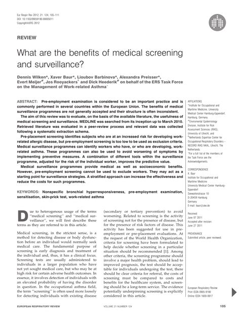 (PDF) What are the benefits of medical screening and surveillance?