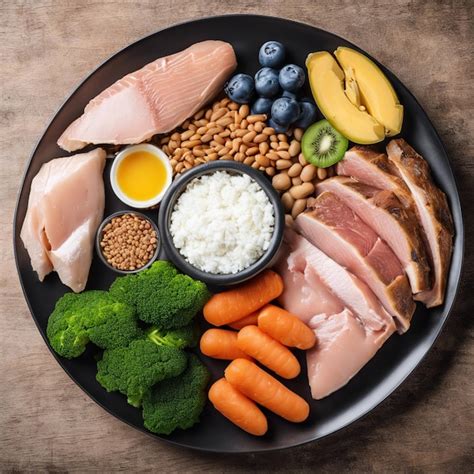 Balanced plate of nutritious protein fats and carbs | Premium AI ...