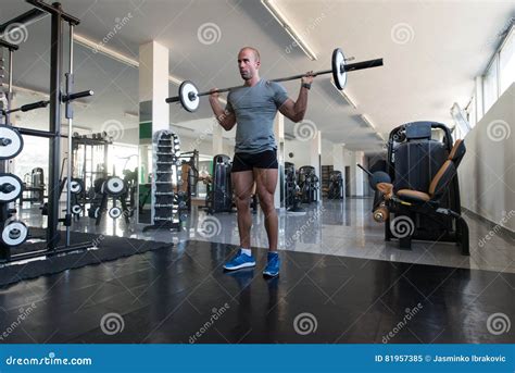 Young Man Doing Exercise Barbell Squat Stock Image - Image of athletic ...