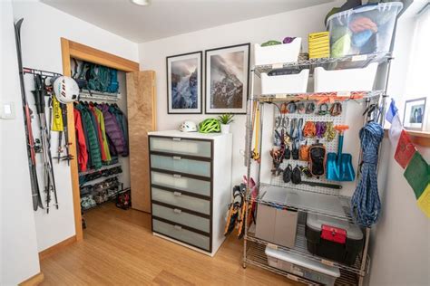 DIY Gear Room: From Garage to City Apartment | Gear room, Outdoor gear storage, Bike room