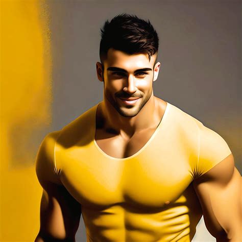A Handsome Young Masculine Man with Yellow T-shirt Looking Sexy ...