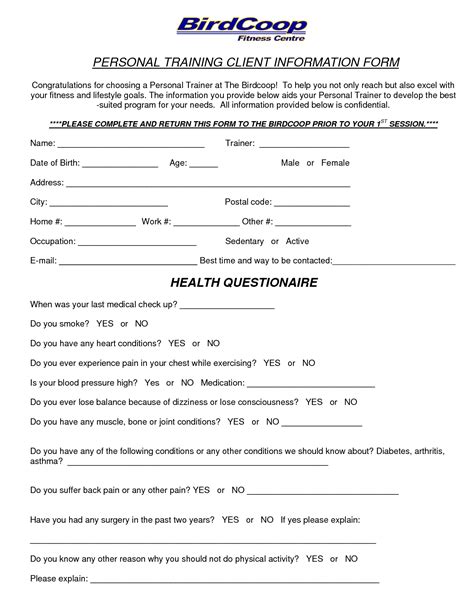 Personal Trainer Forms - Free Printable Documents
