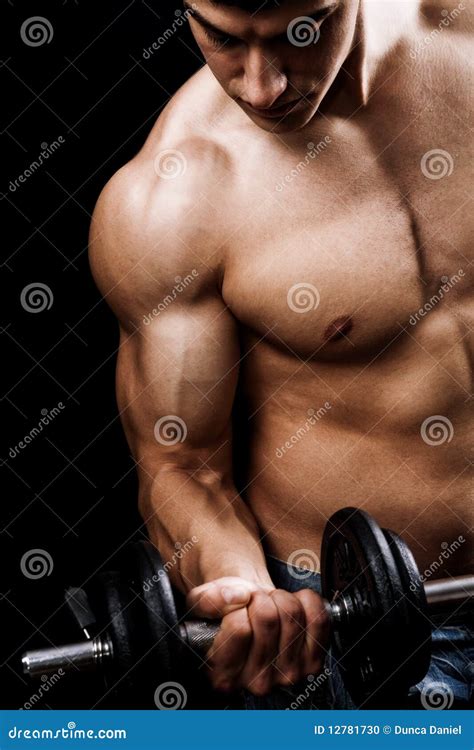 Powerful Muscular Man Lifting Weights Stock Photo - Image of power ...