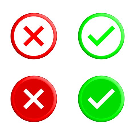 3D Icon Check mark and cross, red wrong symbol and green correct symbol vector illustration ...