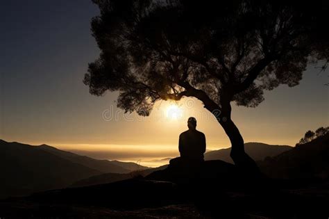 Silhouette of a Person Meditating in Nature Serenity Associated with ...