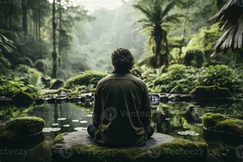 Person meditating calmly amidst nature during mindfulness based ...