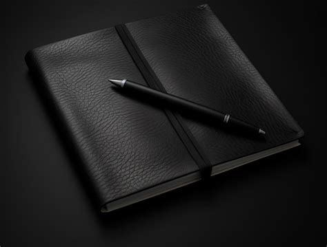 Premium Photo | Black leather notebook and a pen on a table in the ...