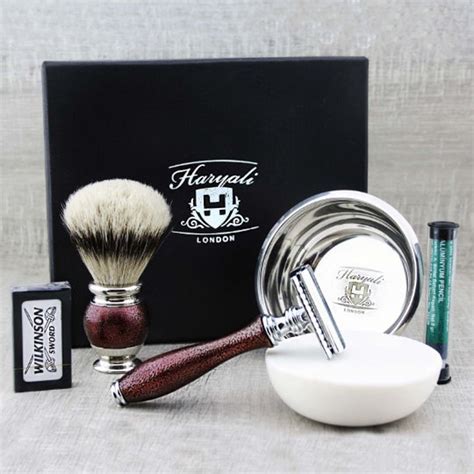 Shaving Kit Metallic 5pc Shaving Kit for Men Shaving Brush Double Edge ...